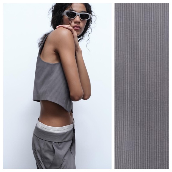 NWT. Zara Light Grey Pin Striped V-neck Waistcoat. Size XS. - Picture 3 of 11